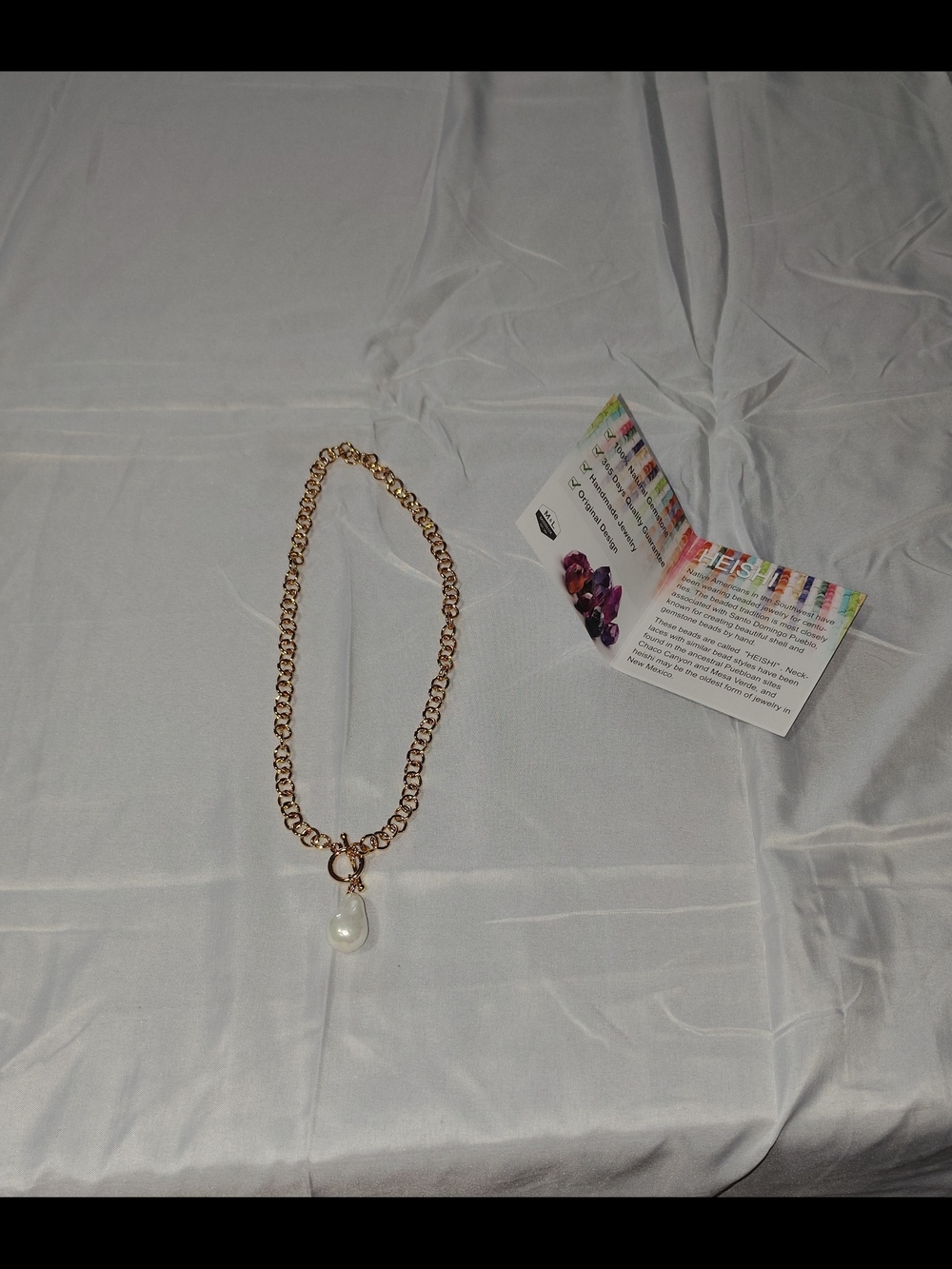 18" Gold Pplated Cuban Link Necklace with 100% Natural Heishi Stone Necklace